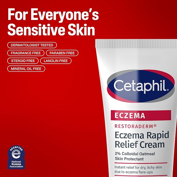 CETAPHIL ECZEMA RESTORADERM FLARE-UP RELIEF CREAM, For Eczema Prone Skin, 8 oz, Barrier Repair, 48 Hour Hydration, 2% Skin Protectant Colloidal Oatmeal, Steroid Free
