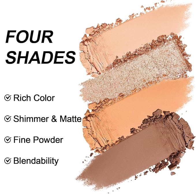 Erinde Quads Matte Eye Shadow Powder Makeup Palette, Nude Neutral Brown Matte Shimmer Eyeshadow, Long Wearing Waterproof Everyday Eye Makeup, sombras de ojos, with Built-In Mirror, 01