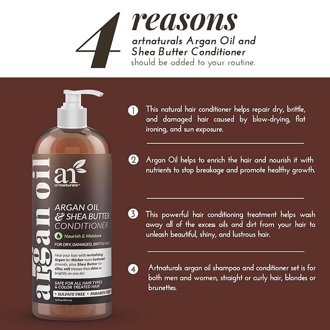Artnaturals Argan Oil Hair Conditioner - (16 Fl Oz / 473ml) - Sulfate Free - Treatment for Damaged and Dry Hair - For All Hair Types - Safe for Color Treated Hair
