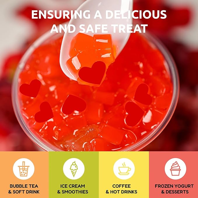 Fanale Coconut Jelly Topping nata de coco for Bubble Tea | Strawberry Heart Jelly Topping for Boba Tea, Smoothies, Slushes, Desserts 400g(Pack of 1)