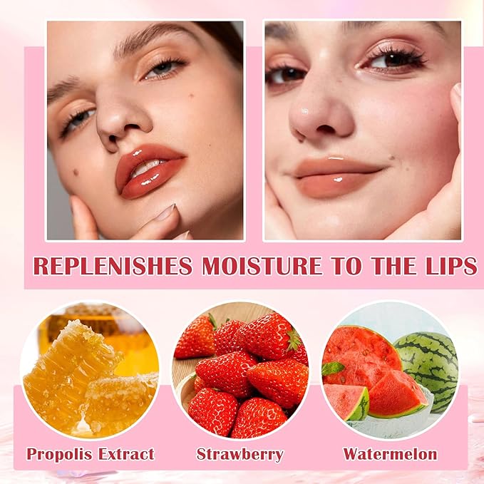 Honey Lip Balm (Strawberry, Watermelon) - Smooth, Hydrating Propolis Lip Mask Overnight Scrubs Exfoliator, Natural Ingredients, Lip Care Set