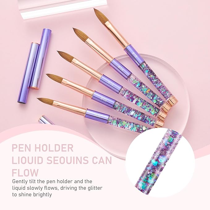 Acrylic Nail Brush Size #08, KEMEISI 100% Pure Kolinsky Nail Art Brushes Sturdy Handle Oval Shaped Acrylic Powder Nail Design Tools for Professional Manicure DIY Home Salon (Purple)