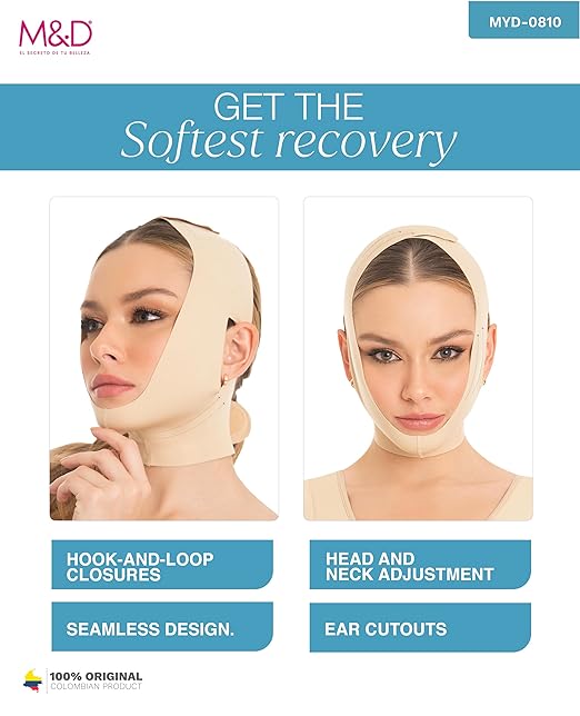 M&D Face Slimming Chin Strap Lipo Compression Garment Mentonera Postquirúrgica Facial Beige XL