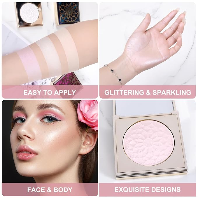 Face Highlighters Exquisite 3D Texture Luminizers Palette, Shiny Contour Makeup Illuminator for Body Cheek Eyebrow Nose Chin Lip Glossy Shimmer Contouring Palette