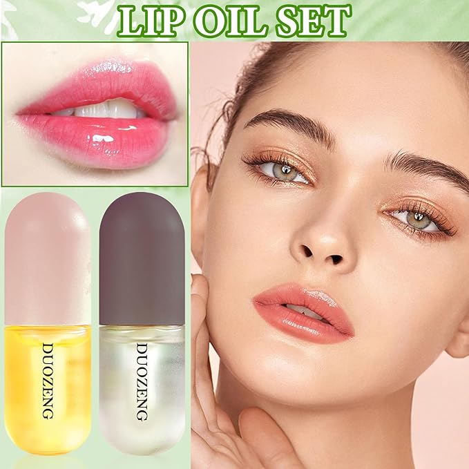 Lip Plumper Set,Lip Plumper Oil Gloss Moisturizing Lip Plumper Lip Care Serum,Hydrating Plump Gloss Reduce Fine Lines,Lip Plumper for Day & Night Use Set B（2Pcs）