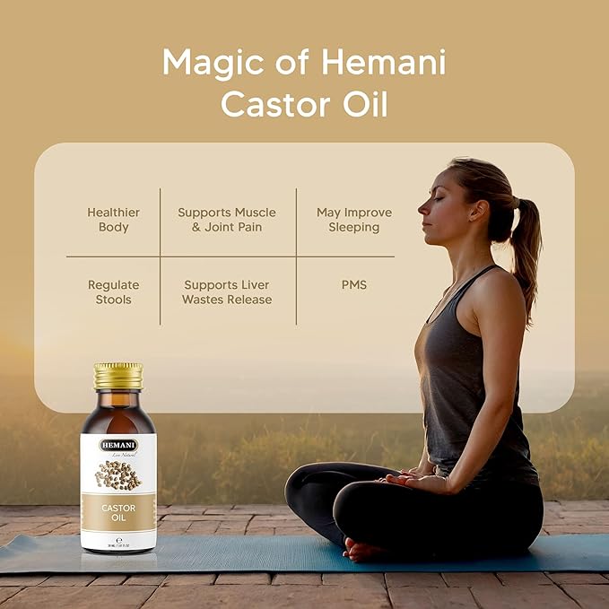 Hemani Castor Oil Ricinus communis - 30mL | Natural Skin & Hair Care, Pure Cold-Pressed Oil for Radiant Glow, Anti-Aging, Hydration & Wellness.