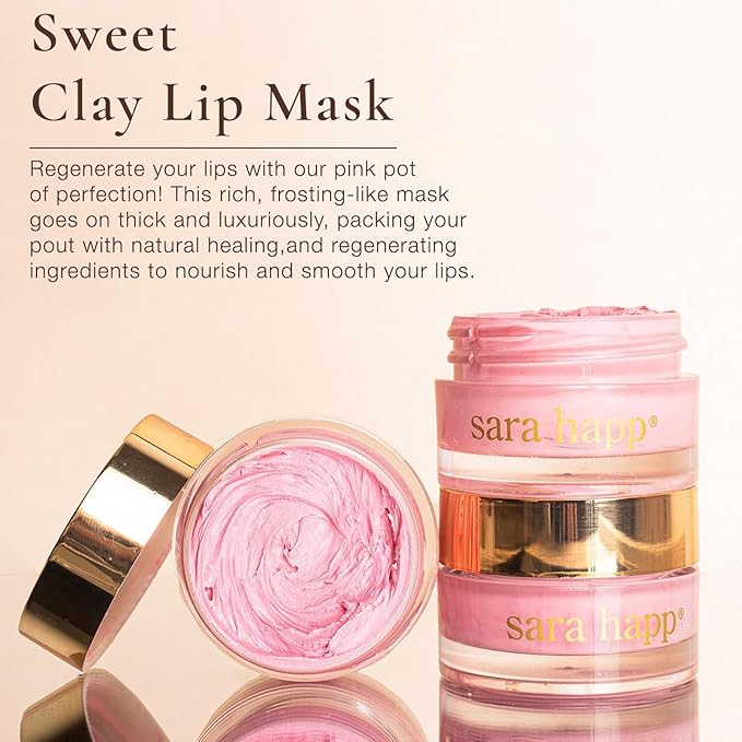 sara happ Sweet Clay Mask + Vanilla Bean Sugar Scrub Lip Duo, Exfoliating and Moisturizing Lip Treatments for Dry and Flaky Lips, Vegan (0.47 ounce and 0.5 ounce jars)