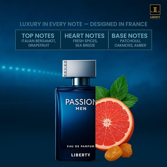Liberty Luxury Passion Eau De Parfum for Men, Long Lasting Bold Spicy Scent Designed in France, Masculine Cologne That Draws Compliments, Perfume for men, men's fragrances,Gift for Men 100ml 3.4Oz