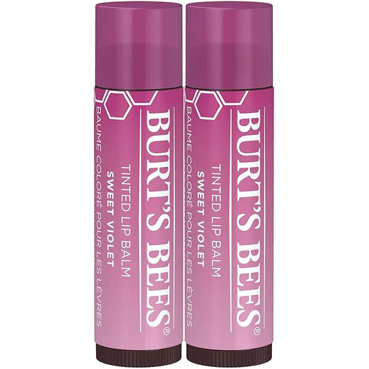 Burt's Bees Lip Tint Balm with Long Lasting 2 in 1 Duo Tinted Balm Formula, Color Infused with Deeply Hydrating Shea Butter for a Natural Looking Buildable Finish, Sweet Violet (2-Pack)