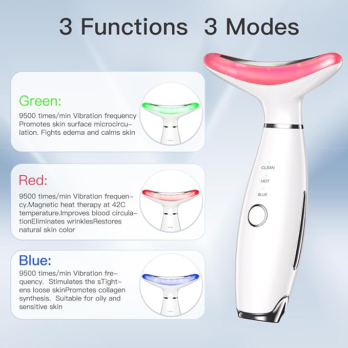 3-in-1 Beauty Massager for Face and Neck, Based on Triple Action LED, Thermal, and Vibration Technologies for Skin Care,Improve,Firm,Tightening and Smooth