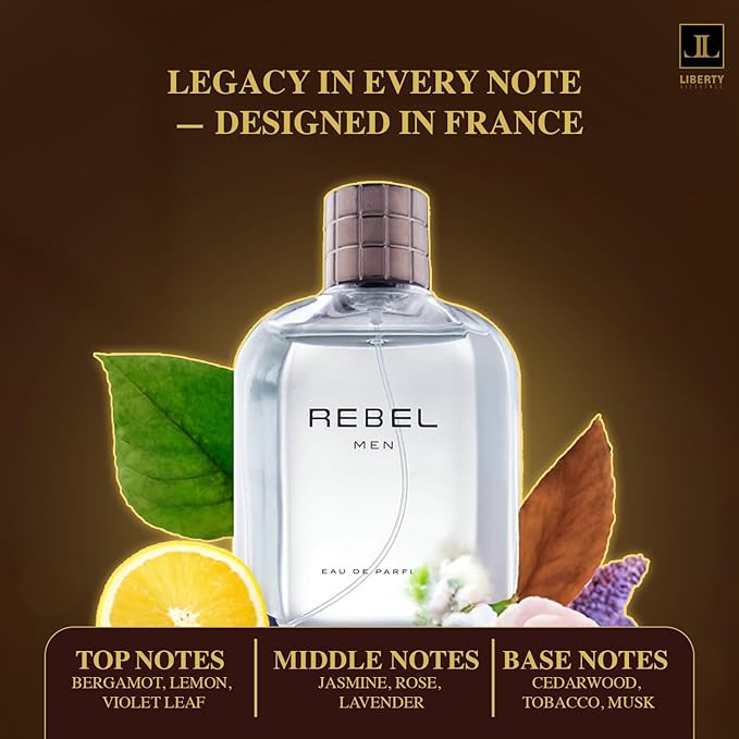 Liberty Luxury Rebel Perfume for Men 100ml, Powerful Long Lasting Eau De Parfum with Spicy Woody Notes Masculine Fragrance for the Modern Rule Breaker, men cologne, Gift For Men,100ml