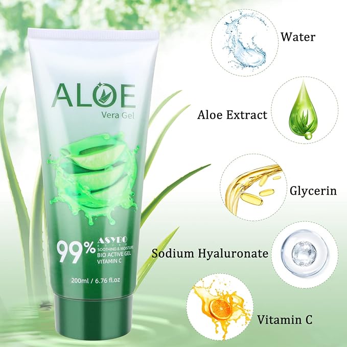 200x2 ML Aloe Vera Gel – 99% Organic Pure Aloe Vera Hydrating Face & Body Moisturizer, Natural Aloe Cream for Dry Skin, Sunburn, Acne, Soothing & Moisturizing