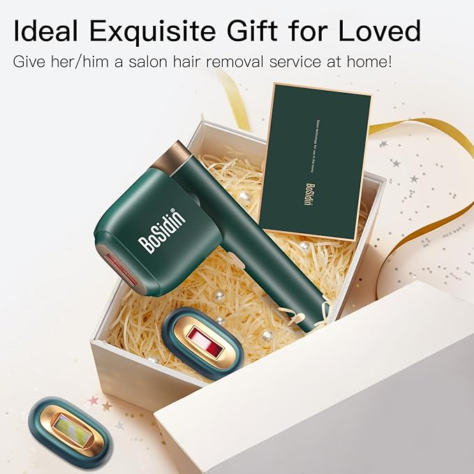 Laser Hair Removal, BoSidin IPL Hair Removal with Painless Ice-Cooling, 2-in-1 Face SR Rejuvenation, 6+1 Modes, 6 Levels Hair Removal for Women Permanent, Laser Hair Removal Kit with Shaver, Goggles