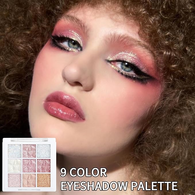 Erinde 9 Colors Eyeshadow Palette, Matte Shimmer Glitter Eye Shadow Palette Makeup, Highly Pigmented Long Lasting Waterproof, Colorful Sequins Sparkle Eyeshadow Makeup Pallet