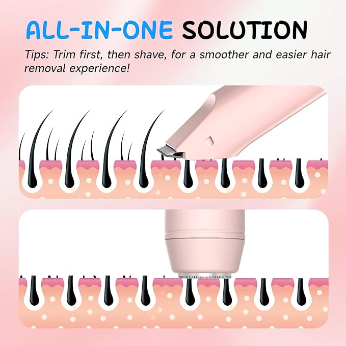 2 in 1 Bikini Trimmer for Women, Smooth and Painless Electric Razors for Women, IPX7 Waterproof Women's Electric Shaver, Rechargeable Bikini Underarm Legs Arm Body Face Trimmer Womens Shaver (Pink)
