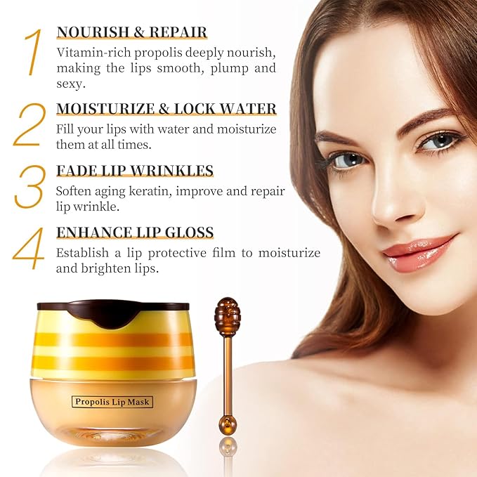 Bee Honey Lip Balm Honey Pot, Bee Honey Lip Mask, Reduces Lip Lines, Hydrate & Moisturizing Lip Skin Care, Prevention Dry Cracked Lips, Bee Honey Lip Balm for Lip Repair Treatment