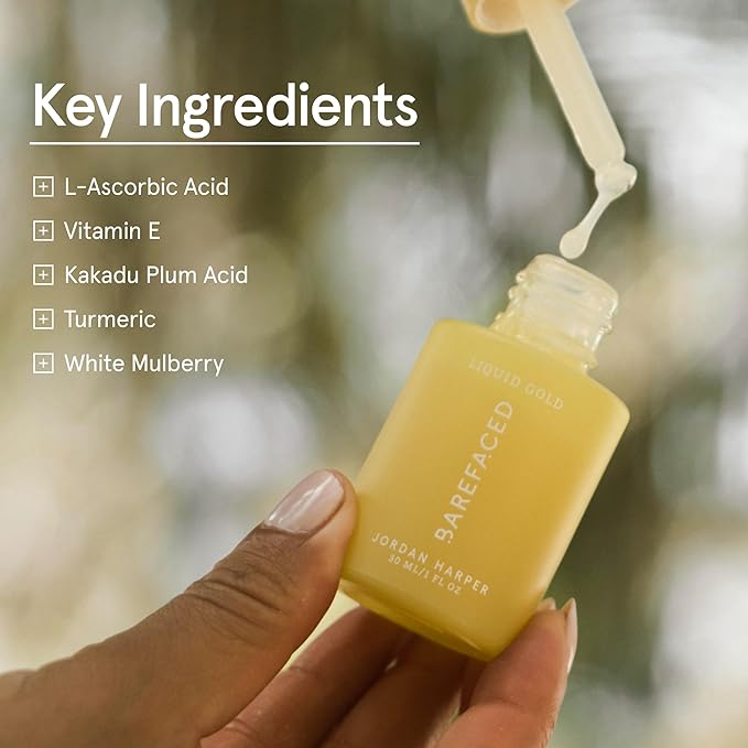 Barefaced Liquid Gold 1 Fl Oz - 15% Vitamin C Serum with Hyaluronic Acid & Vitamin E for Anti-Aging, and Hydration, Antioxidant Formula, Reduces Dark Spots, Acne & Wrinkles