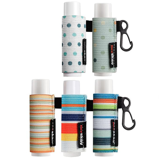 5pcs Lip Balm Holder Keychain Lipstick Sleeves Lip Gloss Holder Chapstick Elastic Sleeves for Men Women(Dot/Strip)