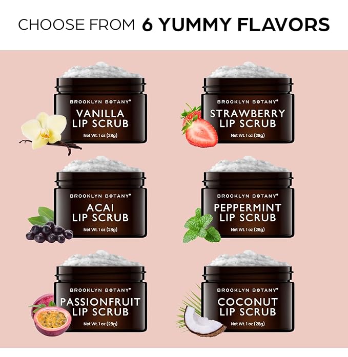 Brooklyn Botany Lip Scrub Exfoliator 1 oz – Lip Moisturizer for Dry Lips and Chapped Lips – Gentle Lip Exfoliator for Smooth and Brighter Lips – Peppermint Flavor