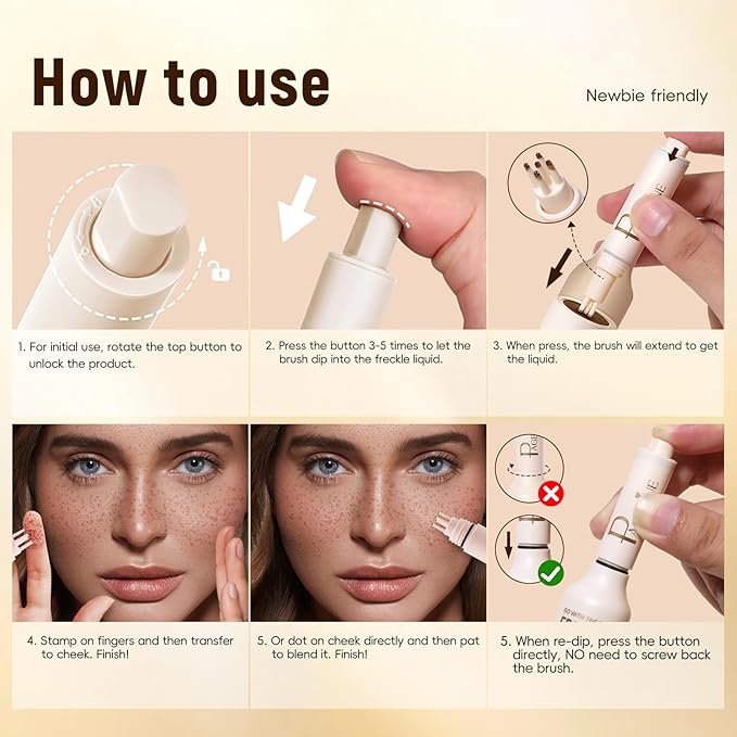 3pcs Faux Freckle Stamp Pen, Liquid Fake Freckles Stain Tattoo Marker Waterproof Long Lasting for Natural Sunkissed Makeup for Women Girl -3 Colors Brown