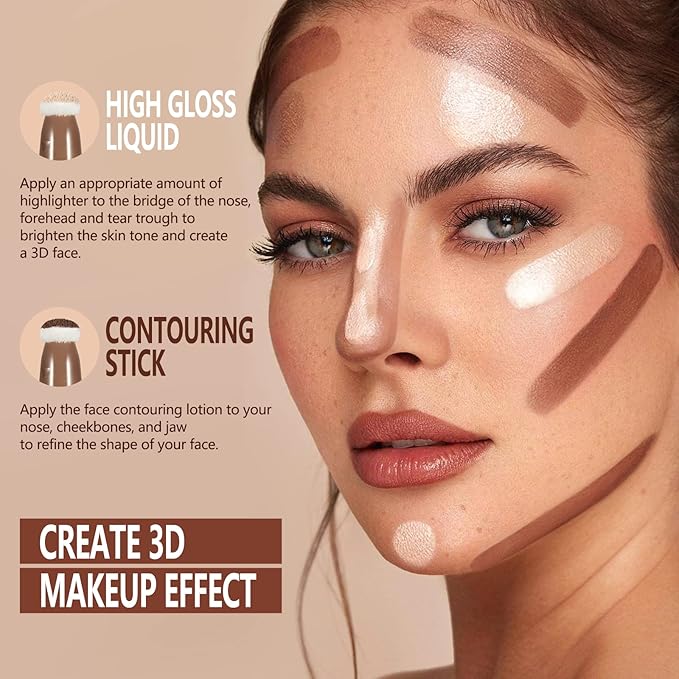 Liquid Highlighter Makeup Stick 3D Sparkling Effect,Cream Highlighter Lightweight,Easy To Spread,Highlighter Makeup Long-lasting,Natural Makeup Effect(01#Spotlight)