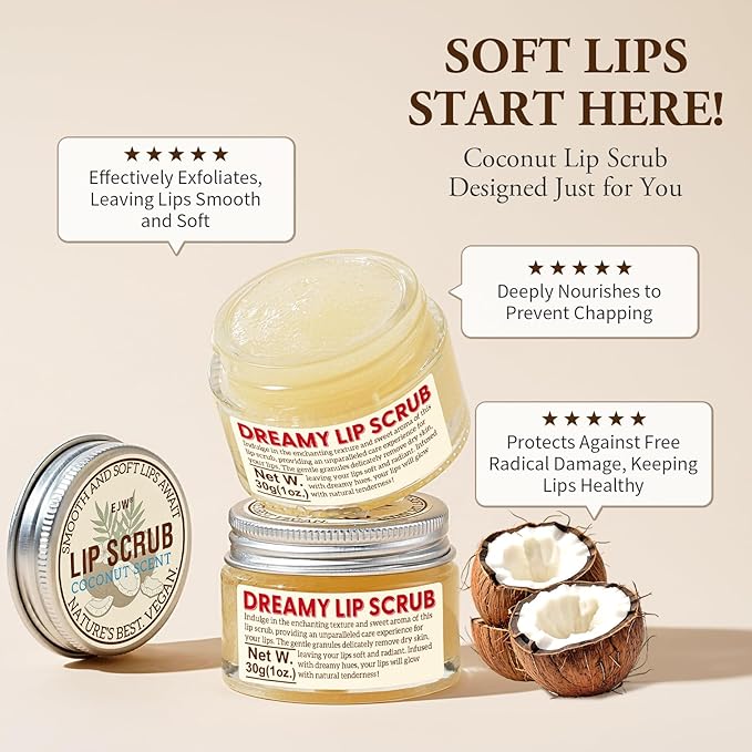 Nourishing Lip Scrub - Infused with Coconut Oil, Olive Fruit Oil, and Jojoba Seed Oil, 1.05oz - Exfoliate, Hydrate, and Glow for Chapped Dry, Dark Lips