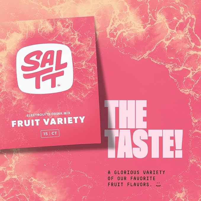 Keto Chow SALTT Electrolytes Powder Packets, Fruit Variety Pack (15 Packets) - Magnesium, Potassium, Sodium, Trace Minerals - Vegan & Gluten Free - Travel Essentials - Made in USA