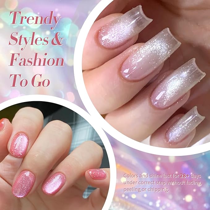 Born Pretty Magnetic Gel Nail Polish Pastel Cat Magnetic Eye Gel Polish Glitter Shimmer Auroras Magnetic Gel Nail Art Manicure Kit 6PCS