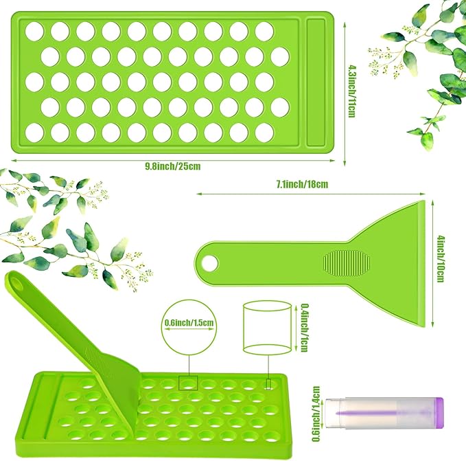 Maitys 2 Sets Lip Balm Tray and Spatula Portable Lip Balm Filling Tray and Spatula Set Lip Balm Tube Holder Lip Balm Tubes Tray Lip Balm Containers Lip Gloss Making Kit(Green)