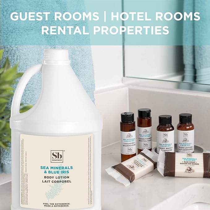 Soapbox Body Lotion, Sea Minerals & Blue Iris Moisturizing Body Cream, Vegan, Natural & Cruelty Free Hydrating Hand Lotion Refill for Dry Skin - Gallon Size for Home & Professional