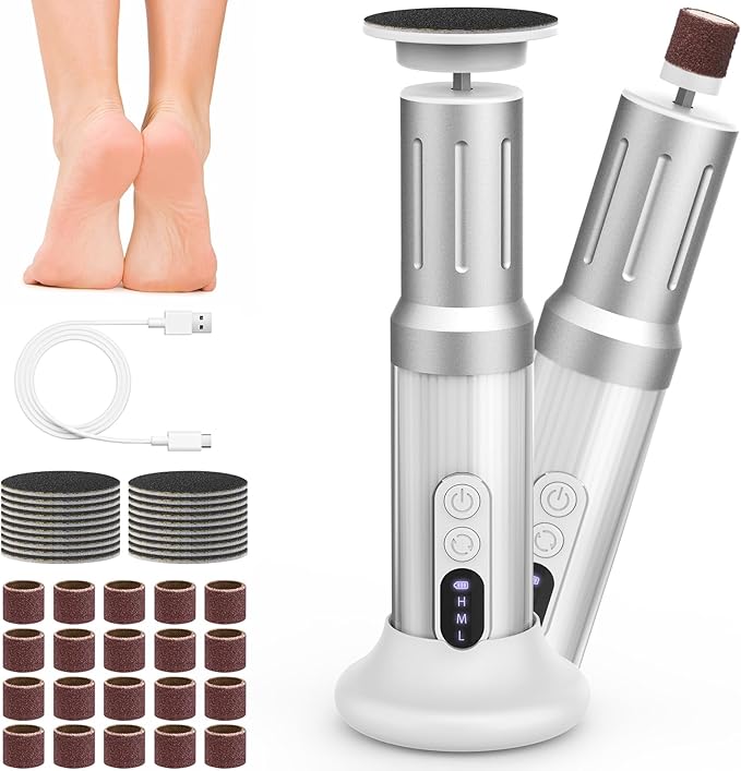 Electric Foot Callus Remover Cordless Electric Foot Filer Kit with 6Speeds Chagring Dock Callus Remover for Women Men Feet and Nail (White)