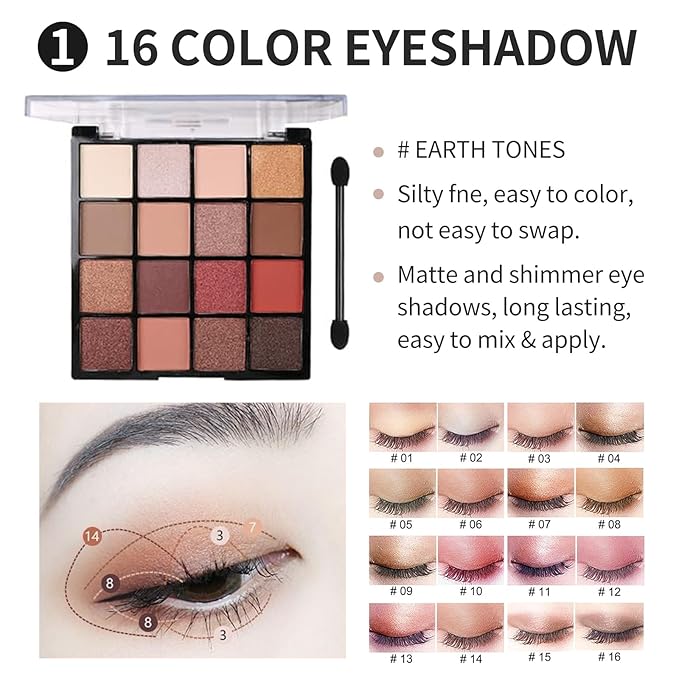 All in One Makeup Kit For Girls - 16 Colors Naked Eyeshadow Palette, 3Pcs Makeup Brushes, Waterproof Eyeliner Pencil, Eyebrow Powder,Eyebrow Pencil,Mascara, Women and Beginners Teens Makeup Gift Set