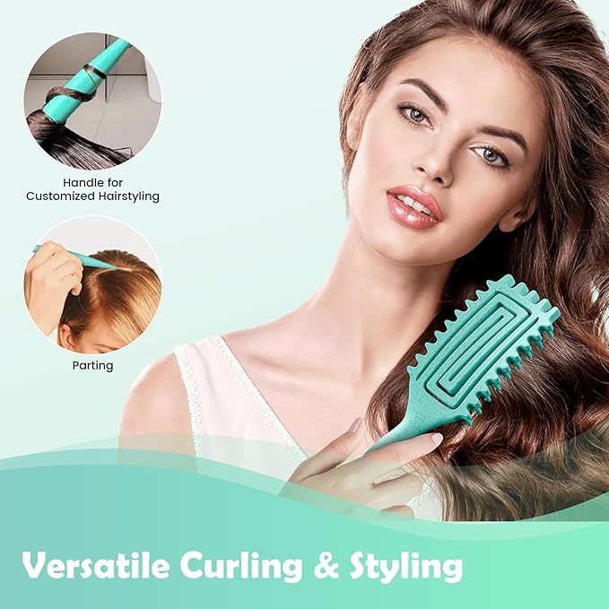 Curl Defining Brush, Curly Hair Brush Defining with Side Gear for Combing, Shaping, and Styling Curly Hair, Lightweight Candy Brush Suitable for All Wet or Dry Hair Types for Women and Men (Green 2PC)