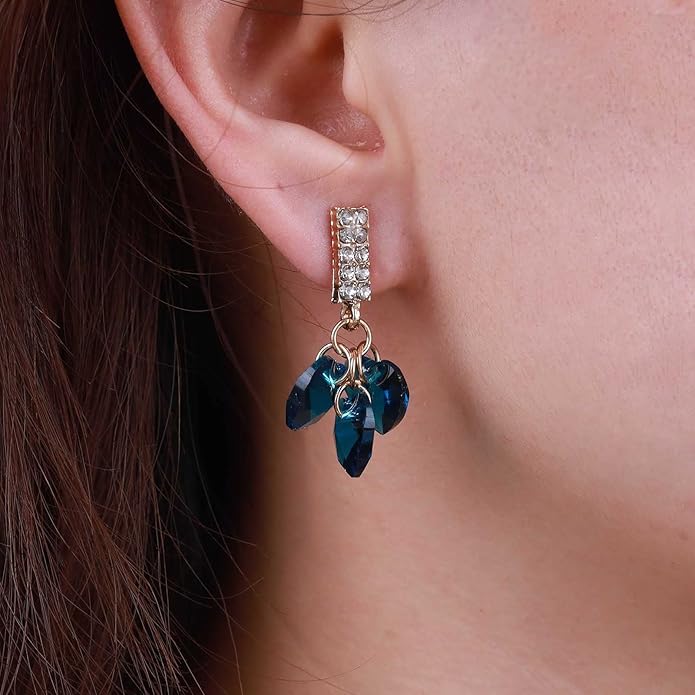 Boho Sapphire Tassel Earrings Blue Crystal Heart Earrings Gold Cz Bar Stud Earrings Blue Cz Heart Drop Earrings Blue Rhinestone Earrings Jewelry for Women