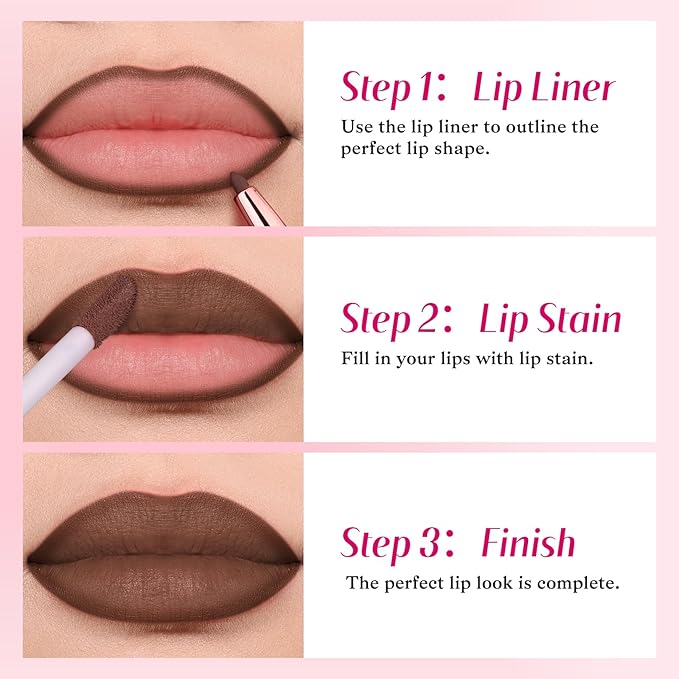 2-IN-1 Lip Liner and Lip Stain, High Pigmented Long Lasting Velvet Lip Tint, Well-Defined Lipliner, Weightless Waterproof Not Animal Tested, Matte Finish Makeup