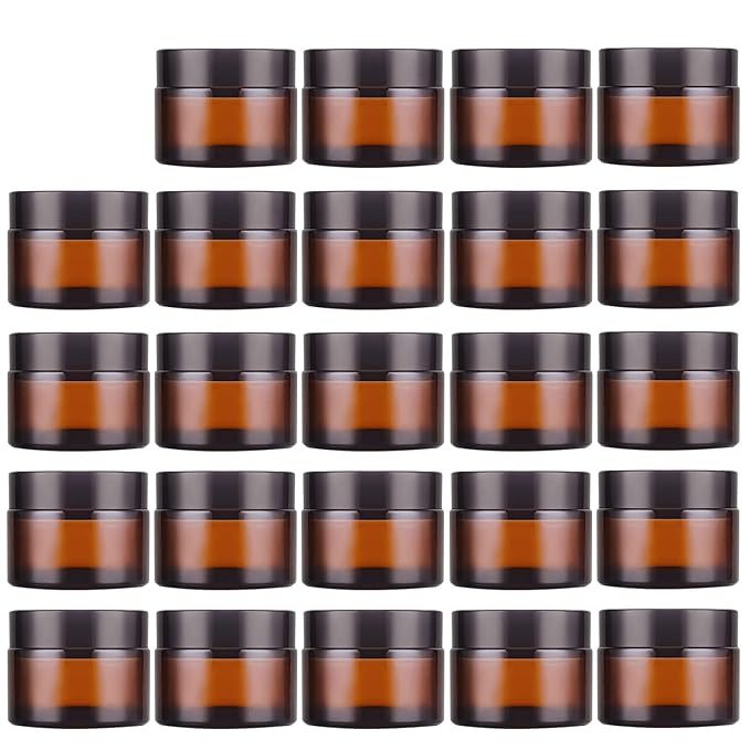 Lil Ray 1 oz Round Amber Glass Jar with Inner Liners and Black Lid (24pcs)