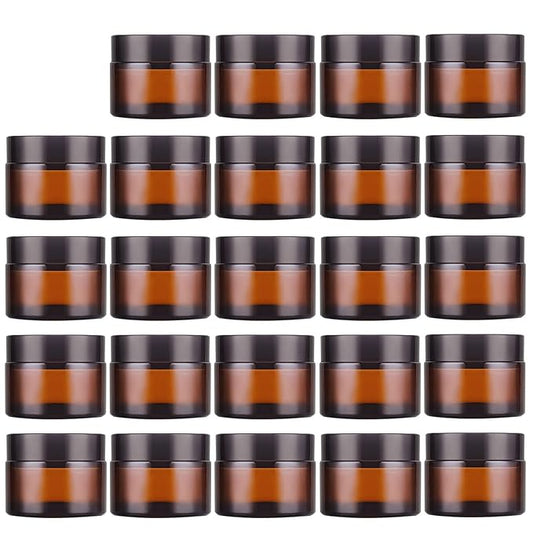 Lil Ray 1 oz Round Amber Glass Jar with Inner Liners and Black Lid (24pcs)