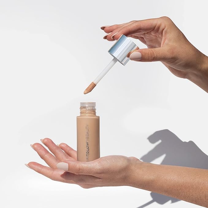 Fitglow Beauty - Natural Foundation+ Photo-Filtering Foundation | Vegan, Woman-Owned Clean Beauty (F5 - Tan-Deep Neutral, Soft Olive Undertones)