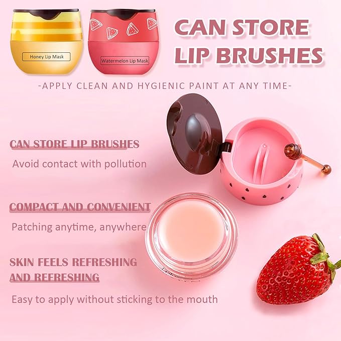 4 PCS Bee Lip Balm Honey Pot,Strawberry&Honey&Watermelon&Apple Lime Lip Sleeping Mask,Hydrating Prevention Dry and Cracked Lip Scrubs Exfoliator Lip Care,Moisturizing Lip Mask Overnight