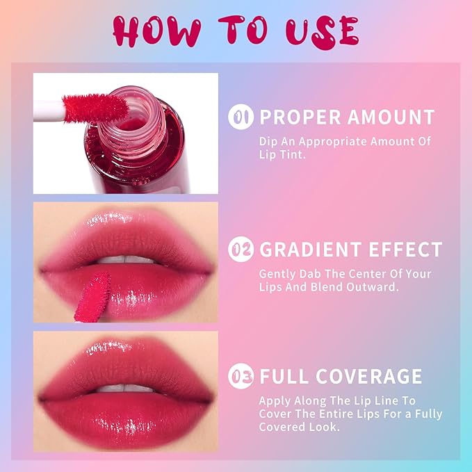 Lip Tint Stain, Long Lasting Korean Lip Stain Set, Non-sticky Waterproof Lightweight Lip and Cheek Tint, Moisturizing High Pigment Water Tint, Matte Finish Lip Tint