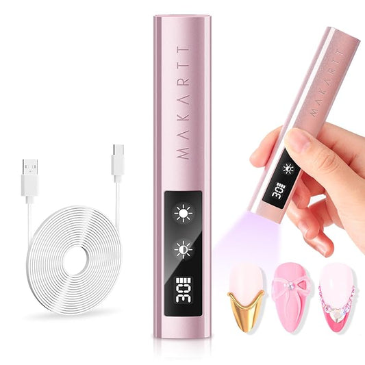 Makartt Handheld UV Nail Lamp with Painless Mode: Portable Flash Cure Lamp for Fast Curing Gel Polish Nails Tips & Glue Rechargeable USB Nail Art Light with LCD 3 Timer for Home Salon Use