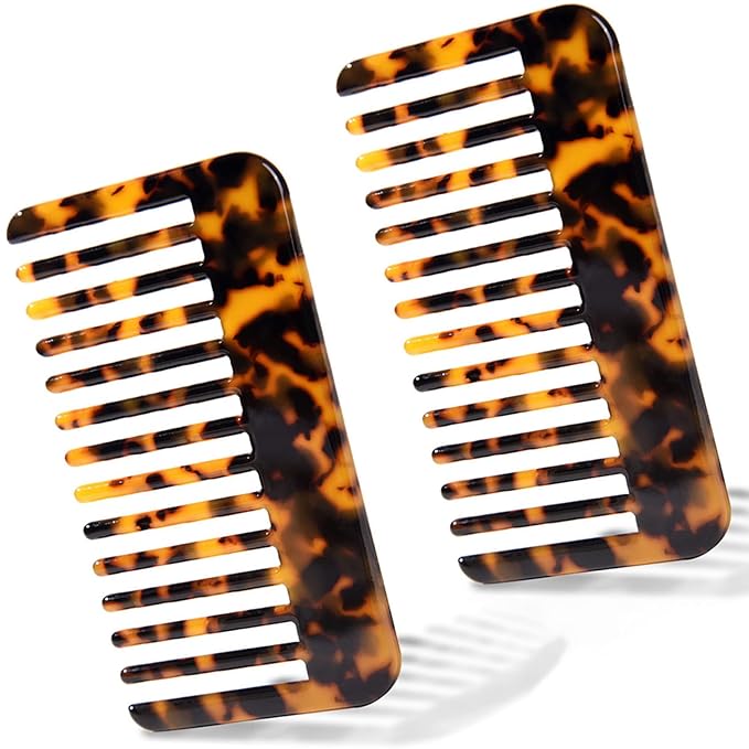Fsmiling Hair Detangling Comb, Small Travel Purse Wide Tooth Pocket Comb for Thick Curly Wavy Hair, Acetate Hair Detangler Comb for Wet And Dry, 2 Pack