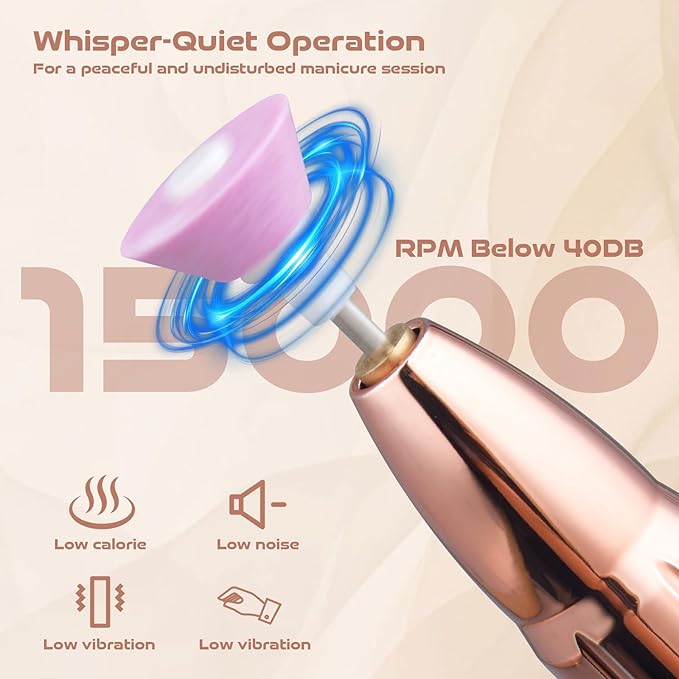 Electric Nail File ,Professional Nail Drill for Acrylic Gel Dip Powder Nails Portable Nail Machine Kit Manicure Pedicure Tools Polishing Set with Nail Drill Bits Sanding Bands (Rose Gold)
