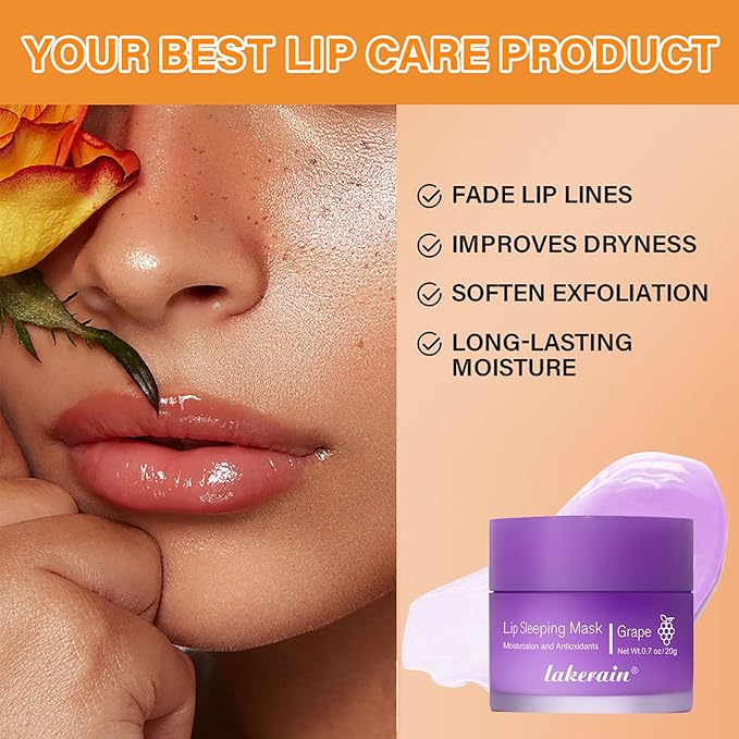 Lip Mask Sleeping,Nourish Hydrate Lip Mask,Lip Oil,Lip Balm, Lip Skin Care,Hydrating, Moisturizing Lip Lines Night Sleep Anti-chapped Lip Cream (Grape)