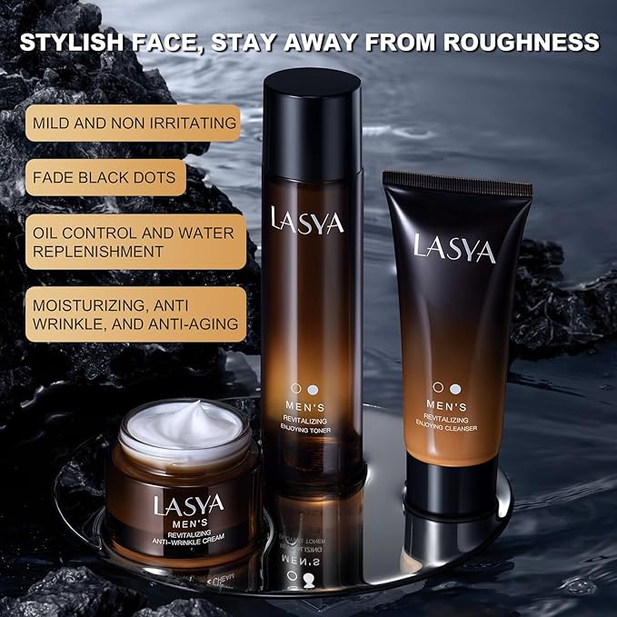 Anti Aging Skin Care Set for Men,Reduce Wrinkles & Hydrate Mens Skin Care Kit Cleanser,Toner,Lotion,Face Cream,Complete Skincare Process for Men Unique Skin Care Sets & Kits(4-Pcs)