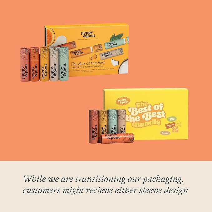 Jumbo Lip Balm Gift Set (5-Pack) | Poppy & Pout All Natural Lip Balms & Moisturizers | Hydrates with Beeswax, Vitamin E, Organic Coconut Oil | Cruelty-Free | Lip Balm in Recyclable Cardboard Tube