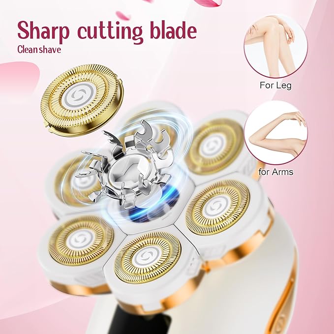 Electric Razors for Women,7D Gifts for Women,Cordless Electric Shaver with Detachable Head Wet/Dry Facial Hair Remover for Legs Painless Water Resistant (Gold)