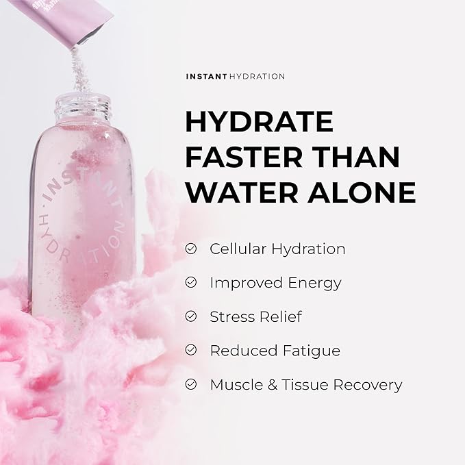 Instant Hydration Electrolytes Powder Packets - Cotton Candy Drink Mix - Zero Sugar - Keto, Vegan, Gluten-Free, Non-GMO - Boost Recovery, Brain Health, Muscle & Tissue Support- 30 Sticks