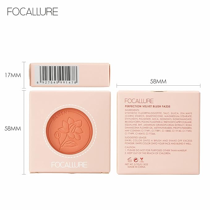 FOCALLURE Powder Palette Blush, Matte Mineral Blush Powder, Bright Shimmer Face Blush Makeup, Contour and Highlight Blush Palette, Highly Pigmented, Long Lasting, Waterproof, Blendable, #301