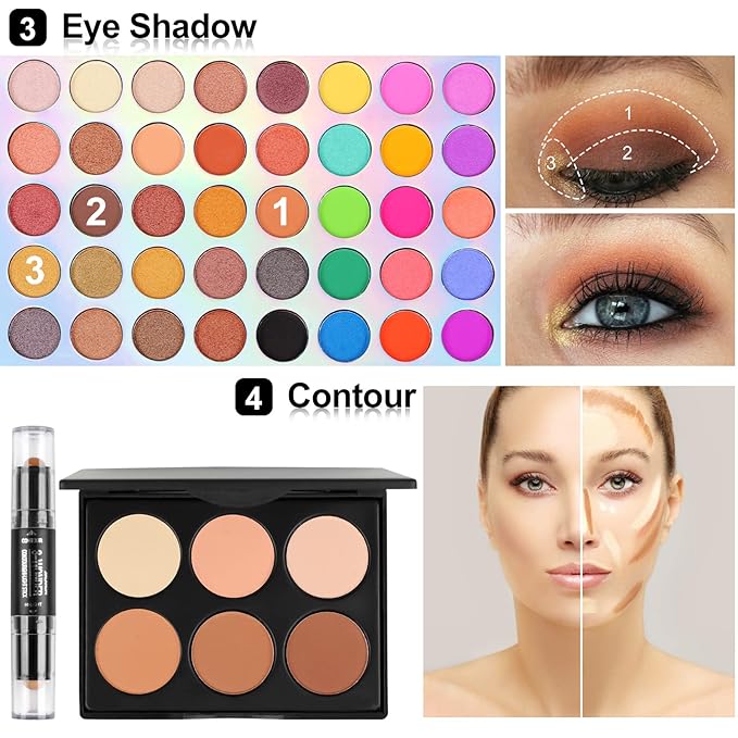 Fenshine Makeup Set,Make Up Starter Kit With Storage Bag Portable Travel Make Up Palette Eyeshadow Foundation Lip Gloss for Teenage & Adults (Type A)